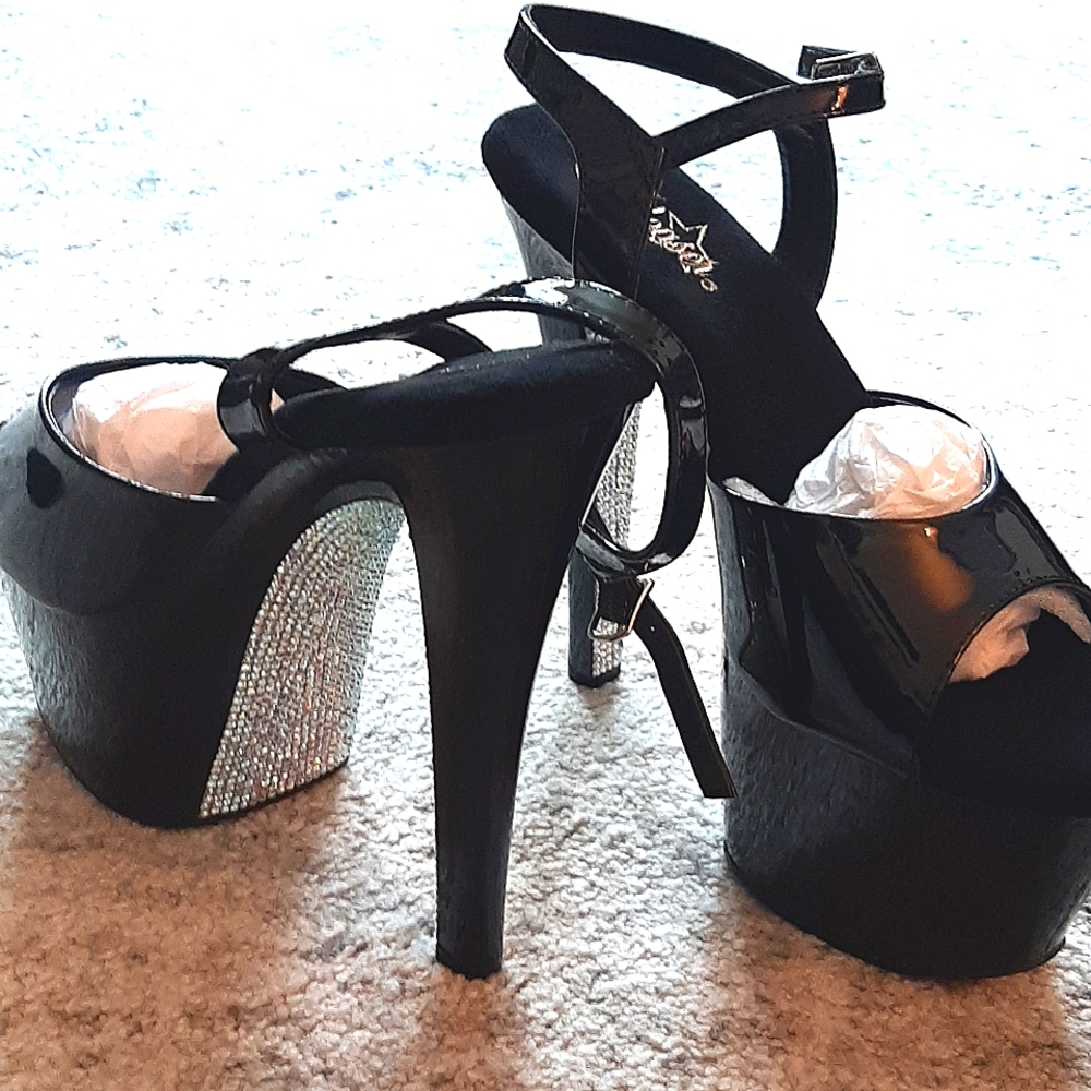Pleaser Platform Heels Rhinestone Peep Toe sz 11